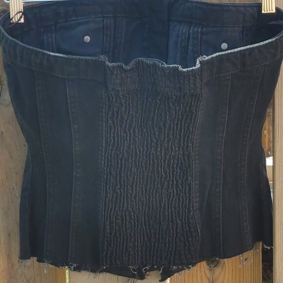ZARA Denim Corset Bustier Top Women's Size Large Strapless Black Zipper BNWT - Picture 6 of 7